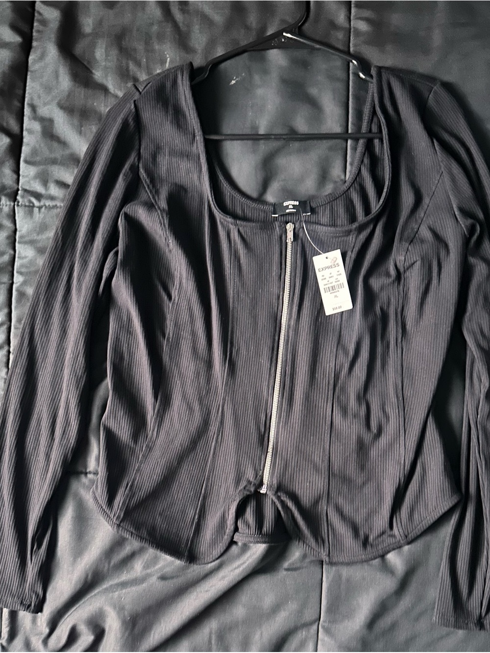 Express Black Ribbed Zip-Front Tank Top